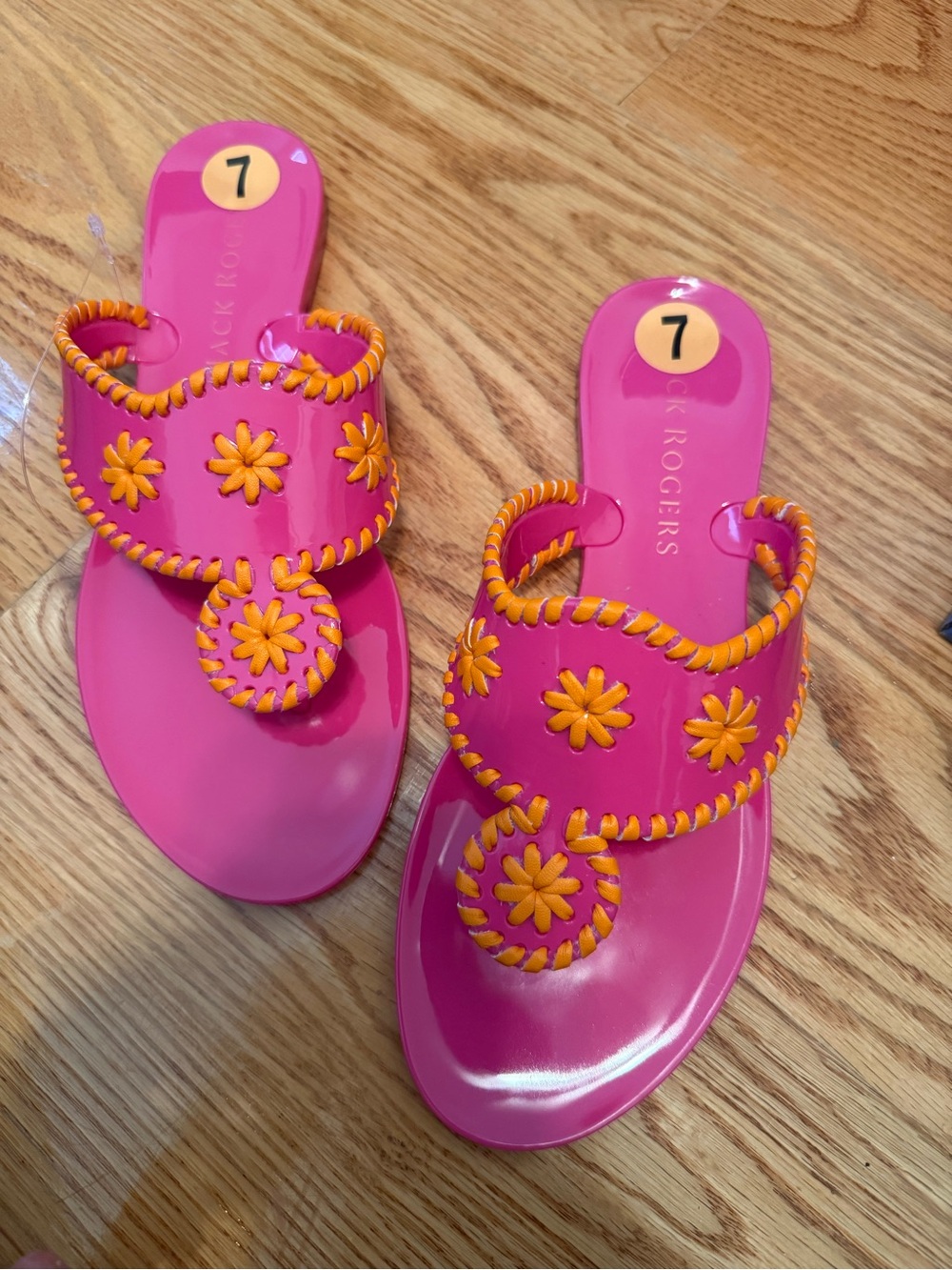 Jack Rogers Hot Pink Slide Sandals with Orange Daisy Trim
